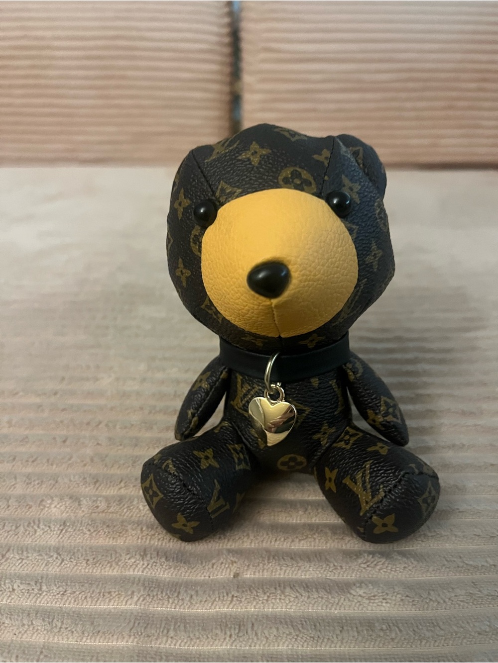 Luxury Brown Monogram Teddy Bear Key Charm with Yellow Face - Picture 2 of 6